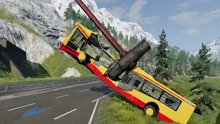 Cars Vs Giant Hammer Crash Bus BeamNG.Drive