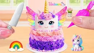 Торт «Единорог» с радужной глазурью 🦄🌈 Увлекательное задание по украшению мини-тортов | Lily Litt...