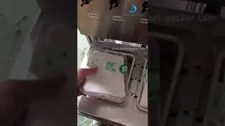 Two tray box meat fruit film cutting semi automatic heat sealing packing machine testing video