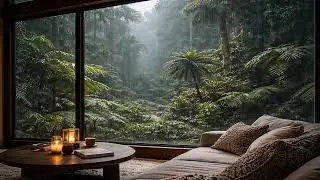 Cozy Home in the Middle of a Vast Rainy Forest | Fireplace & Rain Sounds for Sleep & Relaxation
