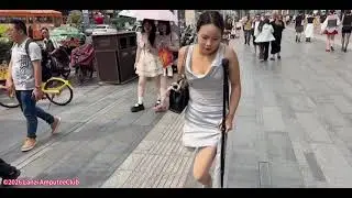 Abby: Ooe Amputee Girl Strolling the Streets in High Heels with a Cane #disabled #foot #wheelchair