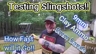 Testing slingshots!! 9mm clay ammo .5mm bands how fast will it shoot!!  #slingshots