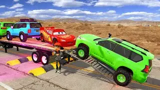 McQueen Flatbed Truck Transport – Deadly Pothole Road Crash  BeamNG Drive