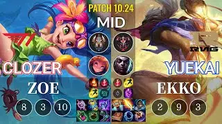 T1 Clozer Zoe vs RNG yuekai Ekko Mid - KR Patch 10.24