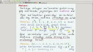 O'rta qiymat, moda va mediana. Alebra 11-sinf. 44-dars