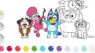 Color Bluey and Squad : Let's Play! | BLUEY Coloring Page