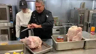 Chef Bill and Culinary Intern Braden making Beer Can Turkey's