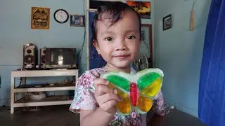 Makan Jeli Rasa Buah ,Bentuk Kupu Kupu Macam Macam Warna Alifa comel