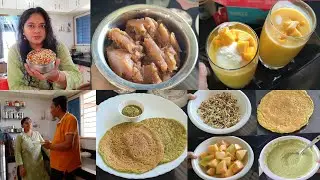 aaj खुशी ka दिन +Breakfast🍱 kada prasad🌺 sprouts chilla🌺 mango shake with ice cream