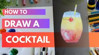 How to draw a cocktail glass with watercolors step by step || drawing a cocktail glass explained
