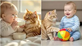 Baby and Cat Adventures 😍 | Cutest Duo Ever | baby vidio | cat vidio | baby funny vidio | kids vidio