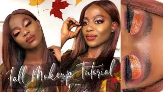 FALL MAKEUP TUTORIAL BROWN SKIN FOR WOC  | BRONZE GLITTER CUT CREASE TUTORIAL | TERRIE BERRIE