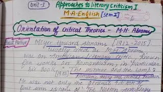 Orientation of Critical Theories by M.H.Abrams | Approaches to Literary Criticism | M.A. English