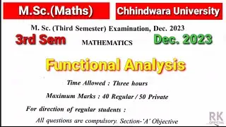 M.Sc.(Maths) 3rd Sem || Functional Analysis // Dec 2023  // Previous year question paper