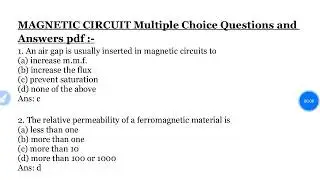 Magnetic circuit mcqs/ objetivo type questions complete topic for RRB JE, SSC JE & All other exams