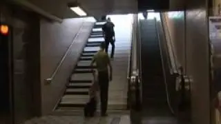 Stair Piano. Stairs or Escalator. Experiment.
