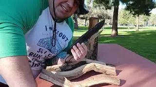 480. Esee Laser Strike vs First Edge 5050 batoning test almond wood baton survival knife bushcraft