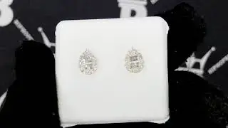 Tear Drop Pear Baguette Diamond Earrings .25cttw 10K White Gold | Bling Bling Jewelry
