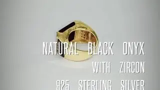 Natural Black Onyx With White Zircon 925 Sterling Silver With Gold Plated Ring- Antique Ring