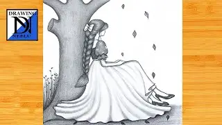 How to draw a Girl sitting under Tree -Drawing tutorial || Pencil sketch for beginner || Girl sketch