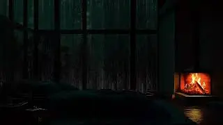 Rainy Night Comfort with Cozy Fireplace Ambience and Soft Rain Sounds