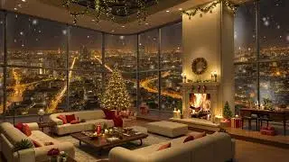 Christmas Snowy Night Ambience | Cozy Fireplace, Warm Lights & Peaceful Holiday Atmosphere in a City