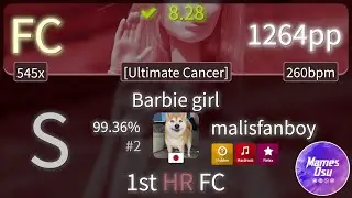 8.28⭐ malisfanboy | Aqua - Barbie girl [Ultimate Cancer] +HDHRRX 99.36% (#2 1,264pp FC) -osu!