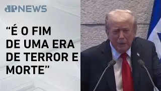 Trump discursa no Parlamento de Israel ap&oacute;s liberta&ccedil;&atilde;o de ref&eacute;ns; veja na &iacute;ntegra