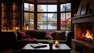 Cozy Library Ambience: NO ADS Relaxing Jazz & Autumn Rain 🌧️ #FocusMusic