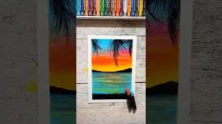 Sunset Beach Scenery Drawing 🌅 |   Easy Oil Pastel & Acrylic Painting #art #shorts #painting