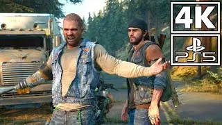 DAYS GONE Пьяный алкоголик начинает драку с ордой зомби (сцена) [4K PS5]