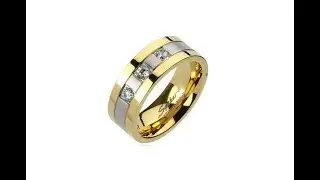 Jewellery - Titanium ring - gold and silver color, three zircons