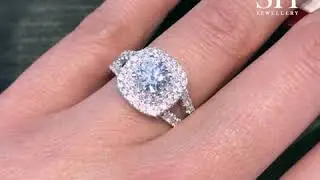 Double halo with twin pav&eacute; set diamond band 0.71ct