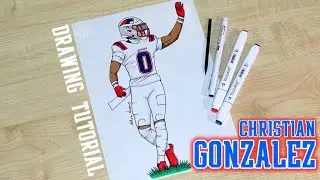 How to draw NFL players Christian Gonzalez / New England Patriots
