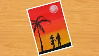 Easy Moonlight Couple Scenery Painting - Step by Step