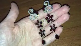 Длинные серебряные серьги с гранатами