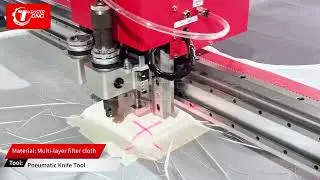 Multi-layer filter cloth cutting machine with pneumatic knife tool