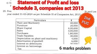 profit and loss account schedule 3, companies act 2013 2nd PUC accountancy
