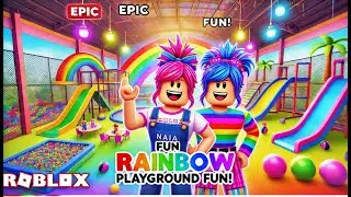 Roblox Twin Sisters Play in EPIC Rainbow Playground Park! (Slides, Obbies & Fun)