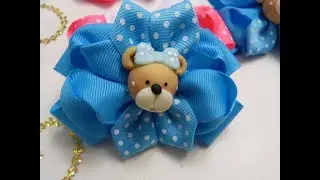 kANZASHI, PAR Mini MOÑOS  2 petalos de flores redondo y punticas cinta faya, Bows Hair Ribbons