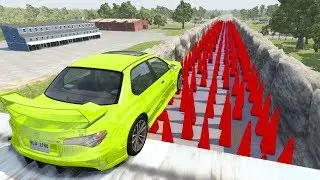Beamng drive - Jumping Cars into Spike Floor