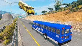Collision of Two Buses due to a Giant Bulge in the Road - BeamNG.Drive