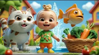 Cat and Fish Veggie Fun | Healthy Food Learning Song for Kids | Playful Nursery Rhyme