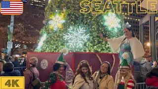 ❄️Seattle Christmas Walking Tour 🎄| Westlake Center 2025 Lighting Ceremony  4K 60FPS | @MrBeeTours