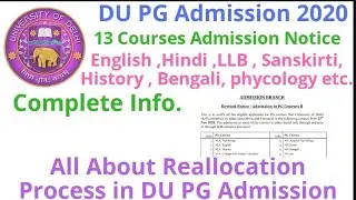 DU PG Admission Process 2020|Reallocation Process in DU PG Admission|DU PG Admission LLB Hindi 2020|