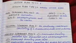 Lesson Plan of Economics | Part 4 | B.Ed Macro Lesson Plans || Topic- (6) Unemployment & it's causes