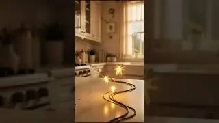Magical kitchen transformation with fairy lights, vines cleaning, cozy glow, cinematic fantasy ASMR