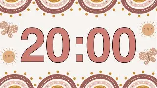 20 Minute Happy Boho Rainbow Classroom Timer (Calm Bell Alarm at End, No Music)