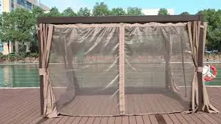 10x13ft Louvered Pergola Outdoor Aluminum Pergolas With Adjustable Roof, Curtain And Netting
