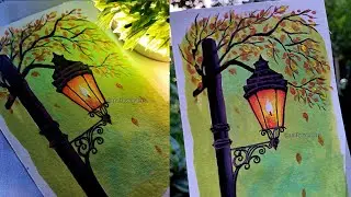 Easy Street Light Painting ||Street Lamp Acrylic Painting || Acrylic Painting for Beginners